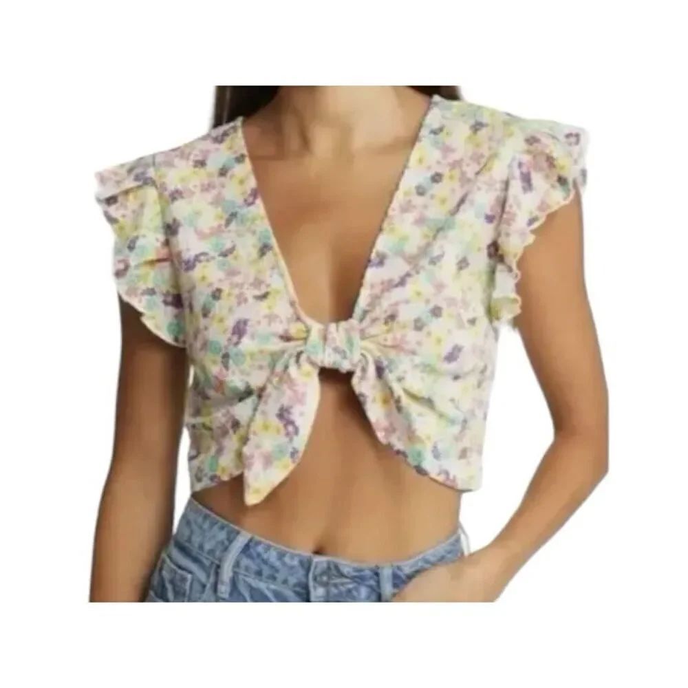 Vero Moda Sz Medium Floral Tie Front Crop